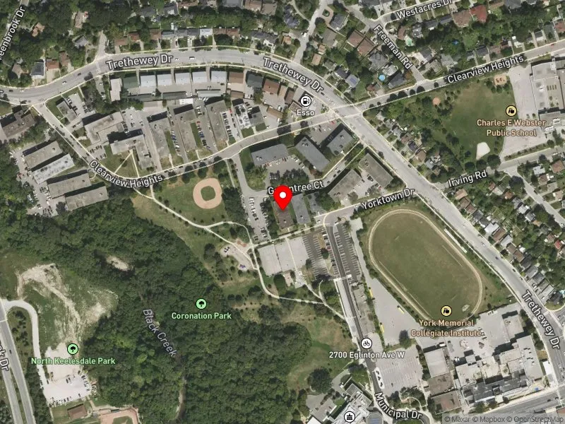 RentSafeTO apartment evaluation satellite view of 9 GREENTREE CRT in York South-Weston, Toronto
