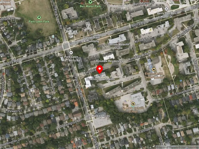 RentSafeTO apartment evaluation satellite view of 9 KINSDALE BLVD in Etobicoke-Lakeshore, Toronto