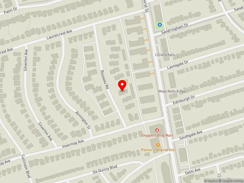 RentSafeTO apartment evaluation map view of 9 ROSSEAU RD in York Centre, Toronto