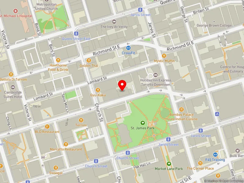 RentSafeTO apartment evaluation map view of 90 ADELAIDE ST E in Toronto Centre, Toronto