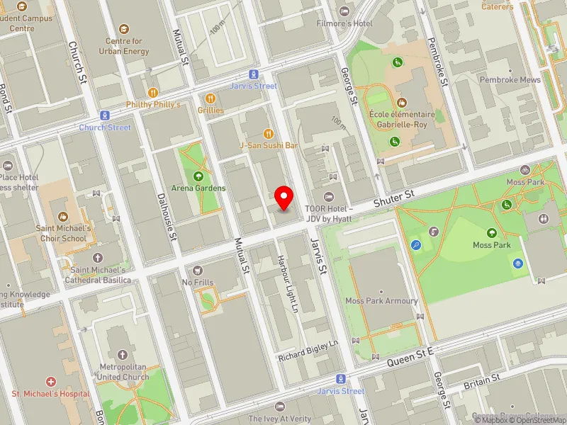 RentSafeTO apartment evaluation map view of 90 SHUTER ST in Toronto Centre, Toronto