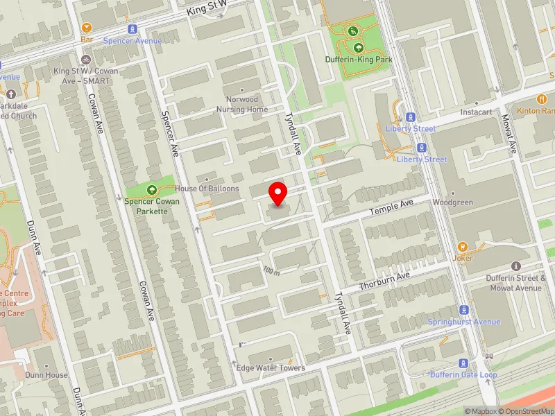 RentSafeTO apartment evaluation map view of 90 TYNDALL AVE in Parkdale-High Park, Toronto
