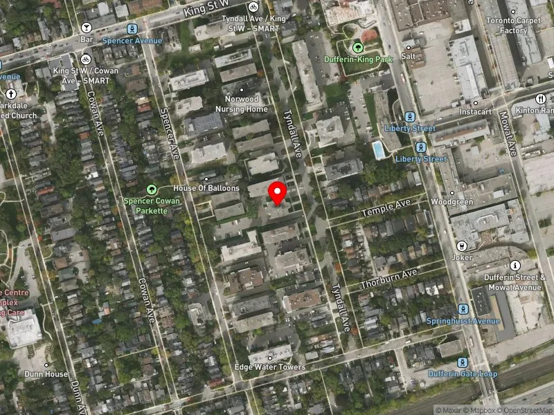RentSafeTO apartment evaluation satellite view of 90 TYNDALL AVE in Parkdale-High Park, Toronto
