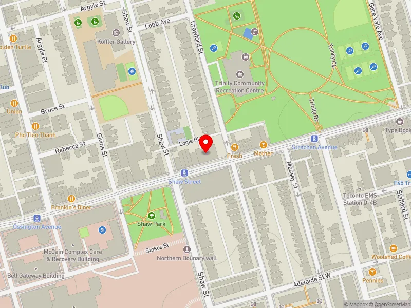 RentSafeTO apartment evaluation map view of 900 QUEEN ST W in Spadina-Fort York, Toronto