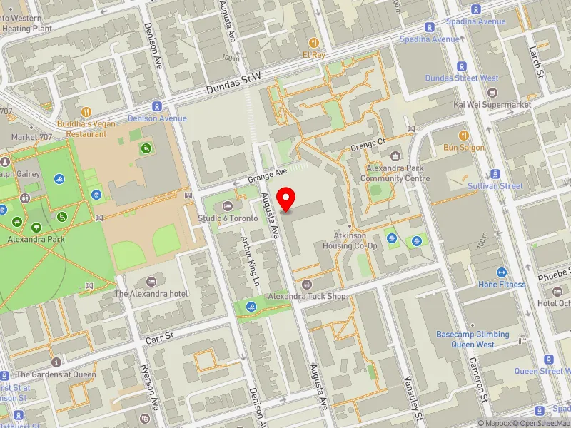 RentSafeTO apartment evaluation map view of 91 AUGUSTA AVE in Spadina-Fort York, Toronto