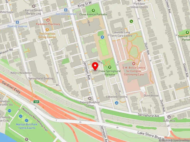 RentSafeTO apartment evaluation map view of 91 JAMESON AVE in Parkdale-High Park, Toronto