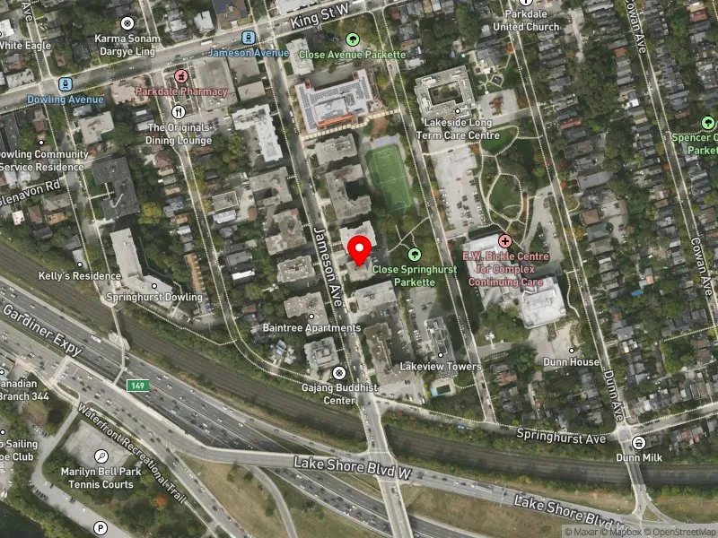 RentSafeTO apartment evaluation satellite view of 91 JAMESON AVE in Parkdale-High Park, Toronto