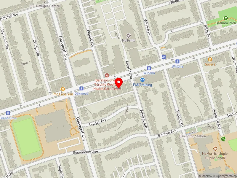 RentSafeTO apartment evaluation map view of 917 ST CLAIR AVE W in Davenport, Toronto
