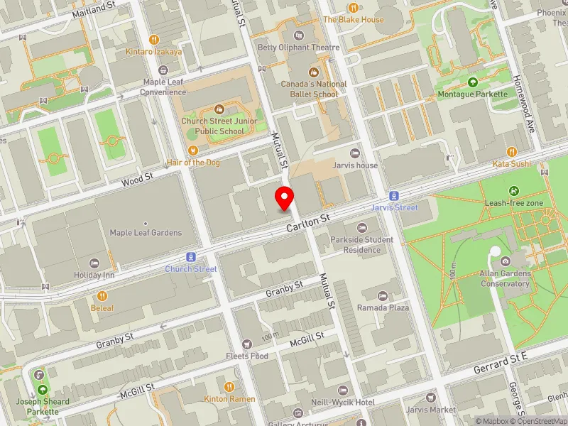 RentSafeTO apartment evaluation map view of 92 CARLTON ST in Toronto Centre, Toronto