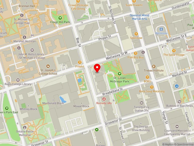 RentSafeTO apartment evaluation map view of 925 BAY ST in Toronto Centre, Toronto