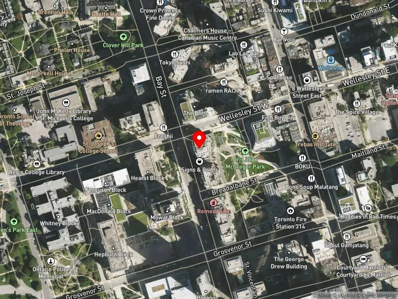 RentSafeTO apartment evaluation satellite view of 925 BAY ST in Toronto Centre, Toronto