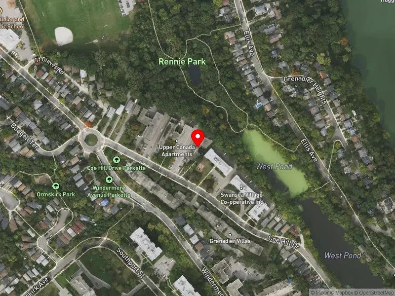 RentSafeTO apartment evaluation satellite view of 93 COE HILL DR in Parkdale-High Park, Toronto