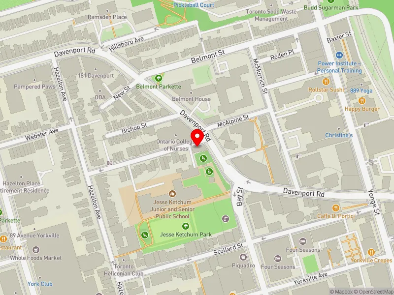 RentSafeTO apartment evaluation map view of 95 DAVENPORT RD in University-Rosedale, Toronto