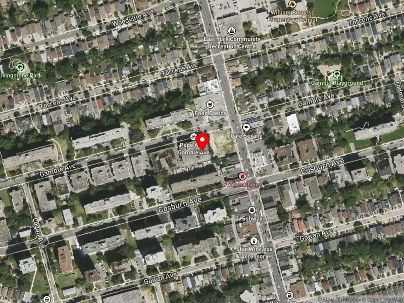 RentSafeTO apartment evaluation satellite view of 95 GAMBLE AVE in Toronto-Danforth, Toronto