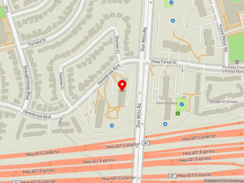 RentSafeTO apartment evaluation map view of 95 HAVENBROOK BLVD in Don Valley North, Toronto