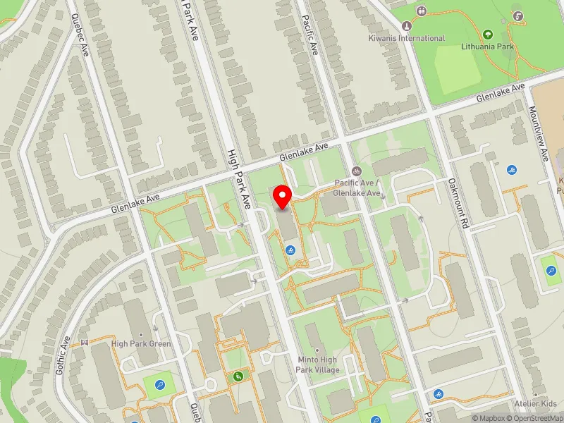 RentSafeTO apartment evaluation map view of 95 HIGH PARK AVE in Parkdale-High Park, Toronto