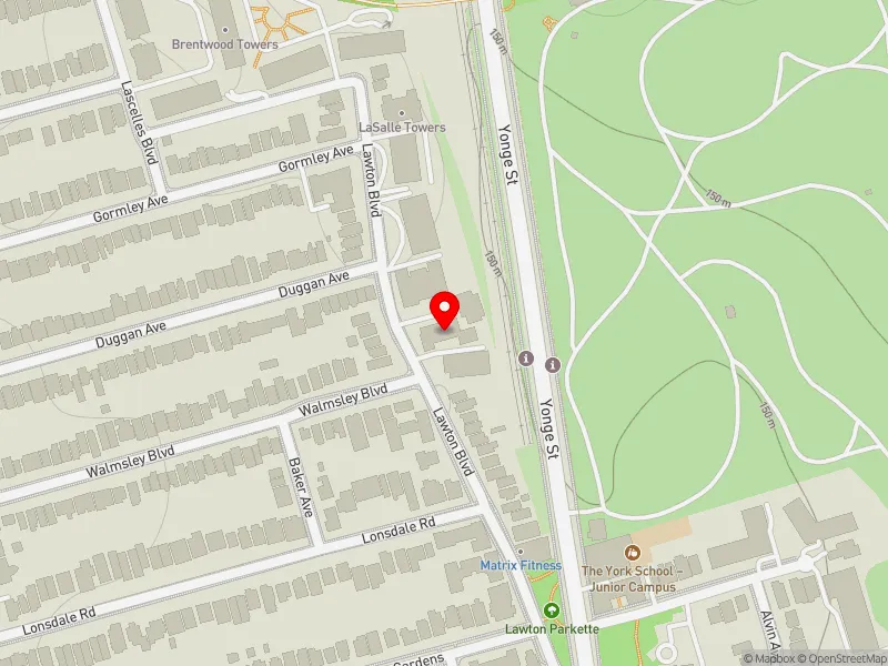 RentSafeTO apartment evaluation map view of 95 LAWTON BLVD in Toronto-St. Paul's, Toronto
