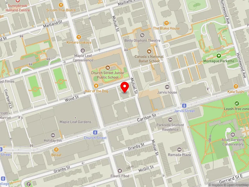 RentSafeTO apartment evaluation map view of 95 WOOD ST in Toronto Centre, Toronto