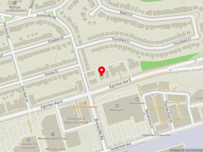 RentSafeTO apartment evaluation map view of 960 EGLINTON AVE E in Don Valley West, Toronto