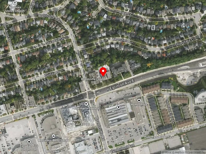 RentSafeTO apartment evaluation satellite view of 960 EGLINTON AVE E in Don Valley West, Toronto