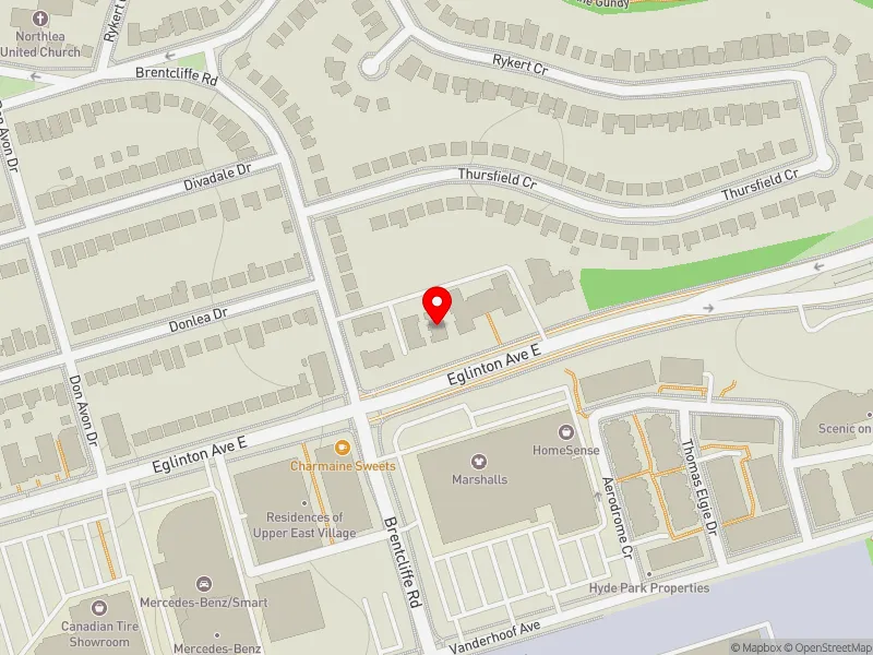 RentSafeTO apartment evaluation map view of 964 EGLINTON AVE E in Don Valley West, Toronto