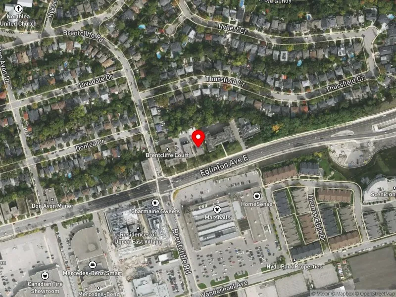 RentSafeTO apartment evaluation satellite view of 964 EGLINTON AVE E in Don Valley West, Toronto