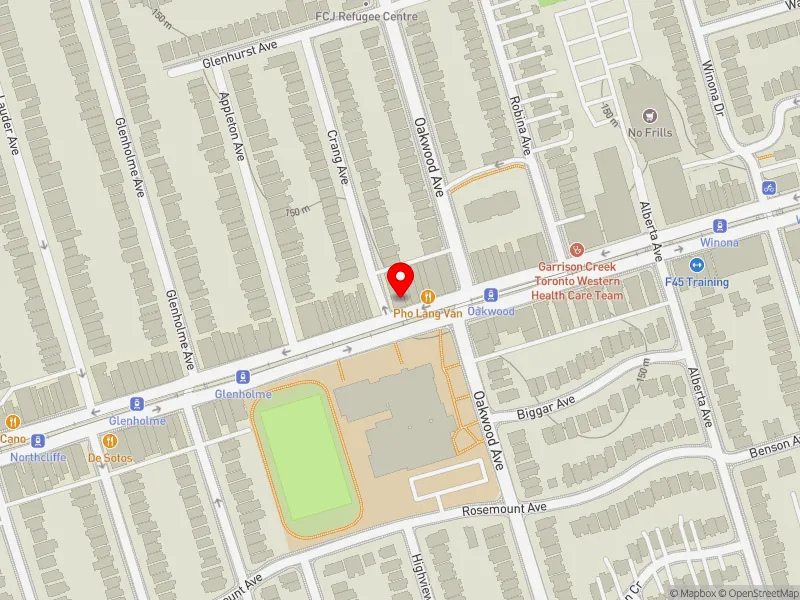 RentSafeTO apartment evaluation map view of 966 ST CLAIR AVE W in Davenport, Toronto