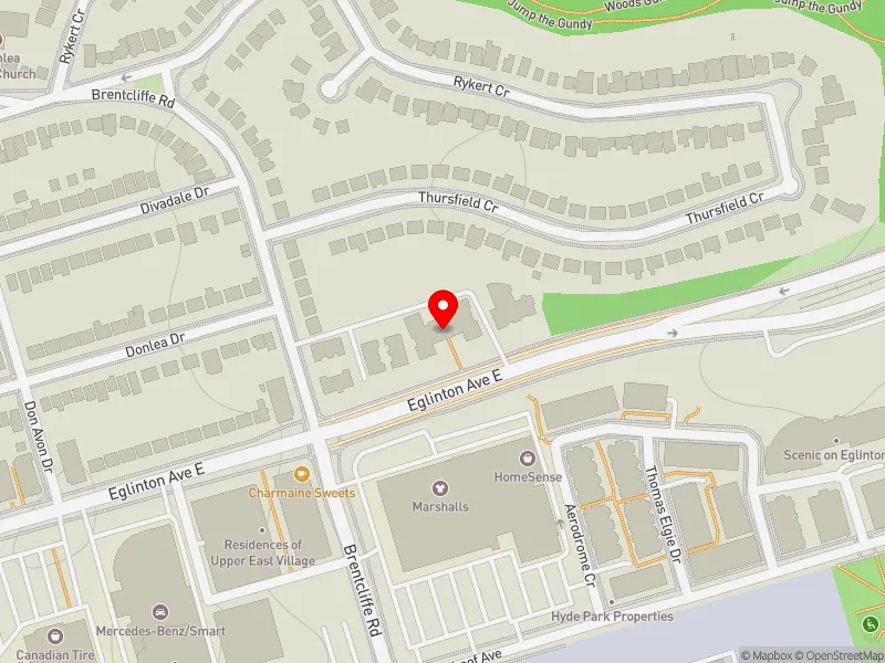 RentSafeTO apartment evaluation map view of 970 EGLINTON AVE E in Don Valley West, Toronto