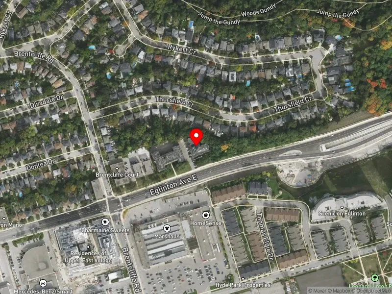 RentSafeTO apartment evaluation satellite view of 972 EGLINTON AVE E in Don Valley West, Toronto