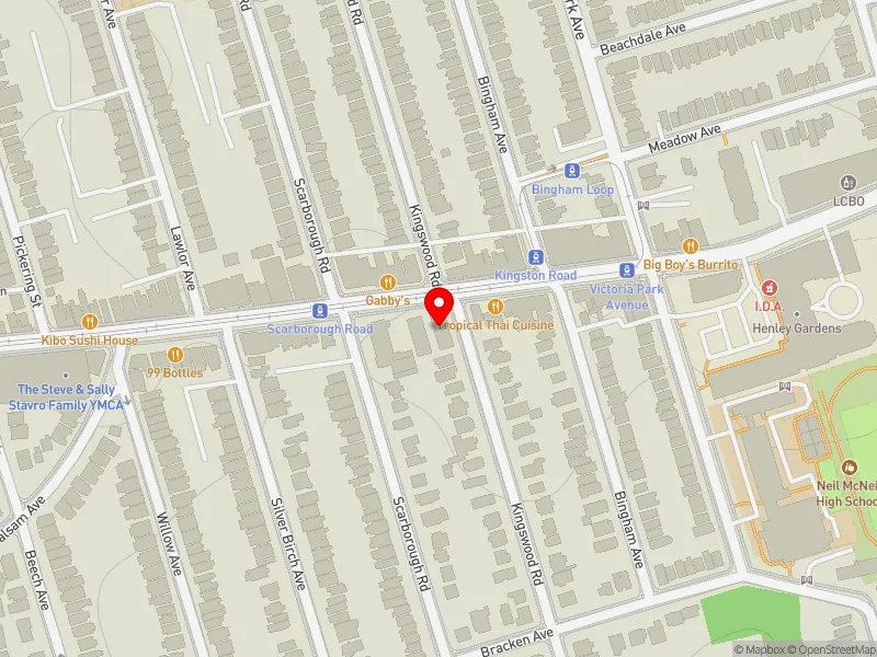 RentSafeTO apartment evaluation map view of 987 KINGSTON RD in Beaches-East York, Toronto