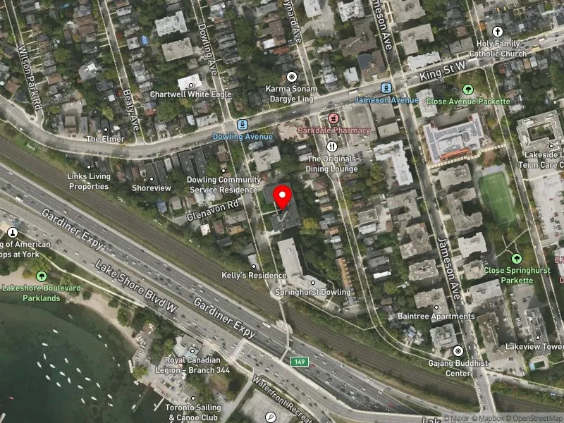 RentSafeTO apartment evaluation satellite view of 99 DOWLING AVE in Parkdale-High Park, Toronto