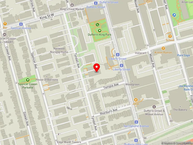 RentSafeTO apartment evaluation map view of 99 TYNDALL AVE in Parkdale-High Park, Toronto
